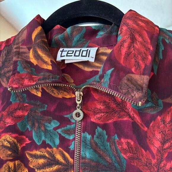 Vintage Teddi Fall Leaves Windbreaker Jacket 80s 90s Grandpa - Picture 4 of 6